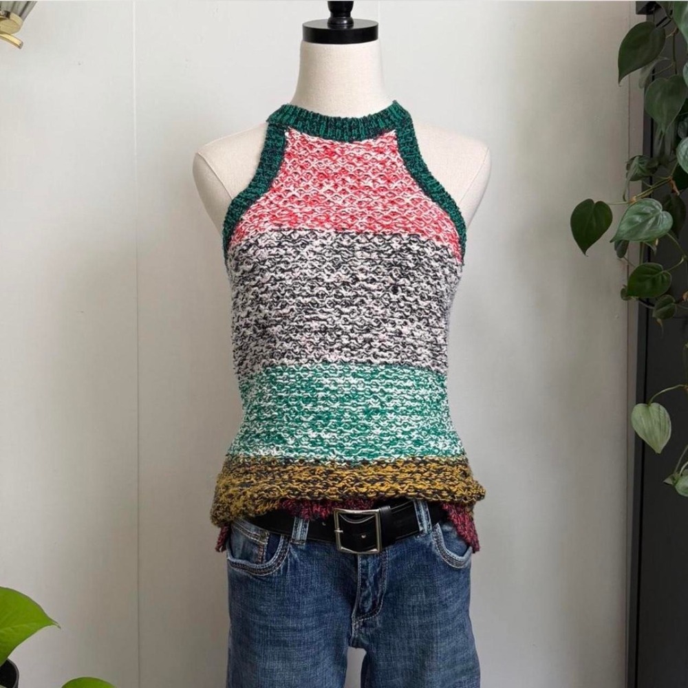 Maeve Anthropologie Womens Small High Neck Striped Knit Sweater Tank Top Boho